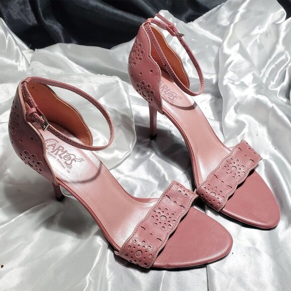 NEW CARLOS SANTANA pink strappy high heel sandals with ankle strap floral print - Picture 1 of 5